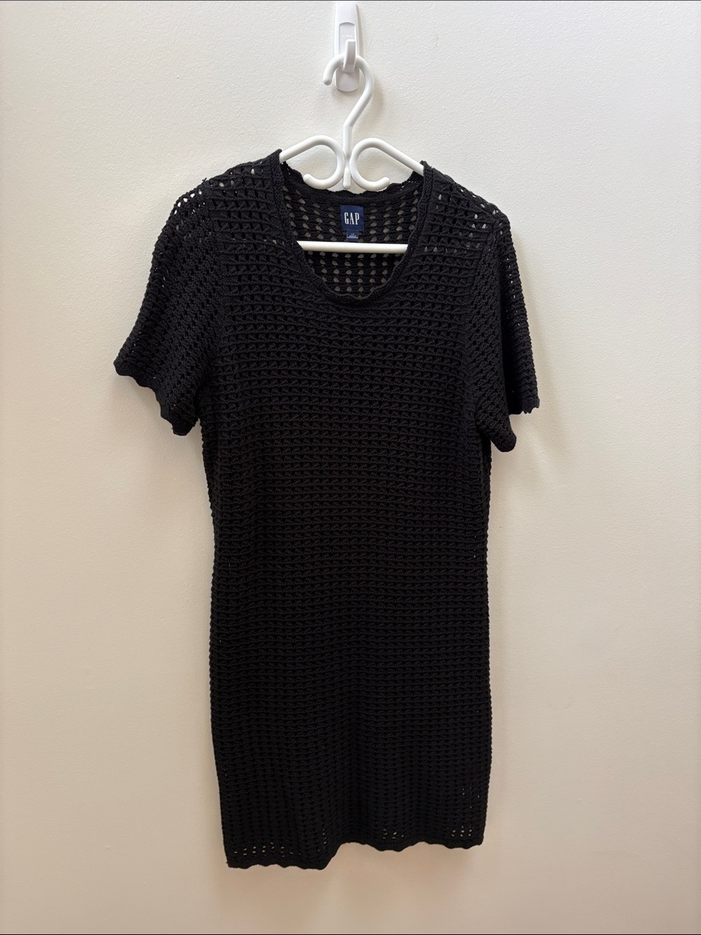 GAP Black Crochet Short-Sleeve Midi Dress with black tank liner included!